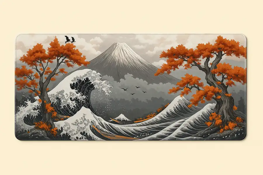 Tapis de souris XXL grande vague japonaise et Mont Fuji