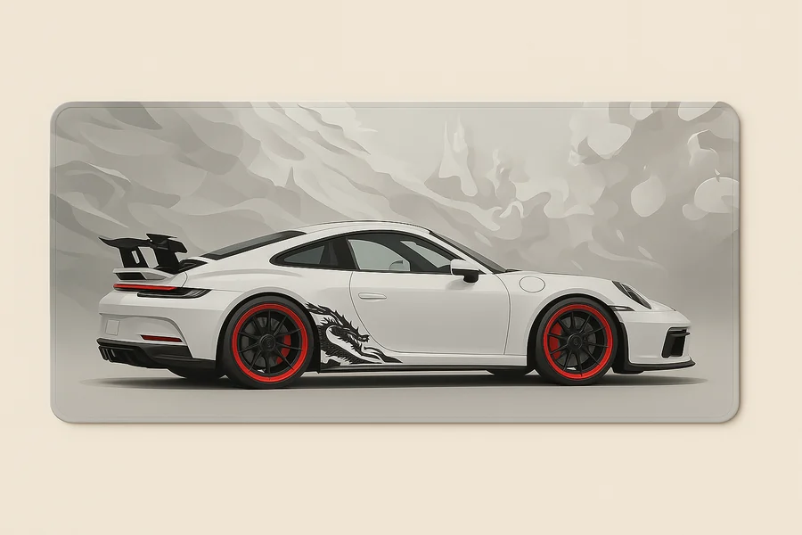 Tapis de souris XXL voiture sportive blanche vue arrière